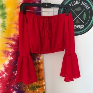 Long sleeve off the shoulder crop top